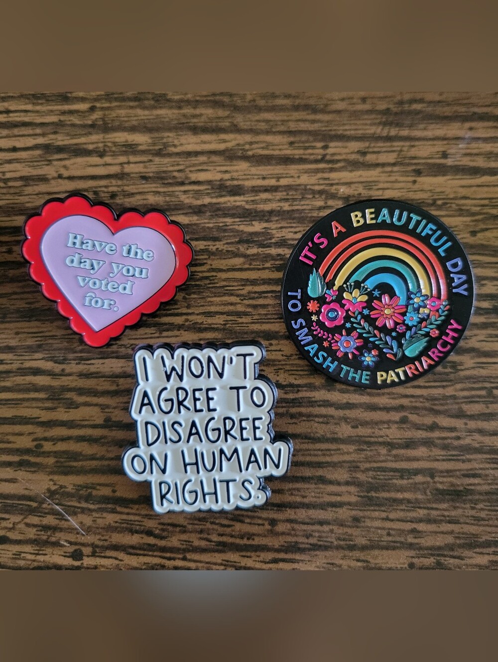 Set of 3 FEMINIST Political Pro-Equality Enamel Pins Multicolor